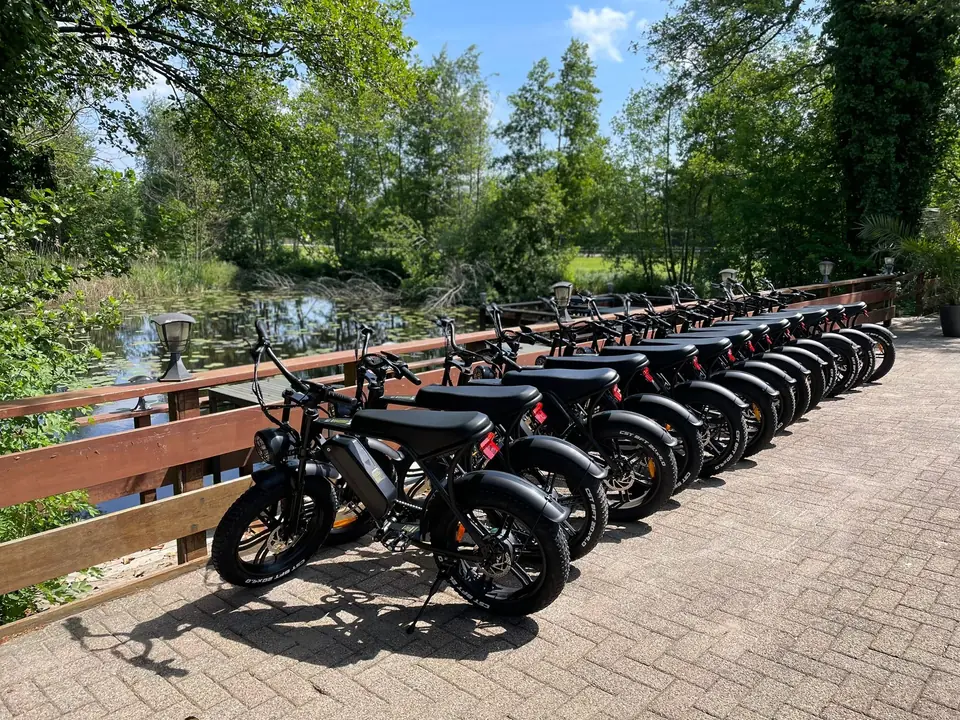 Rij elektrische fatbikes klaar voor vertrek in Giethoorn